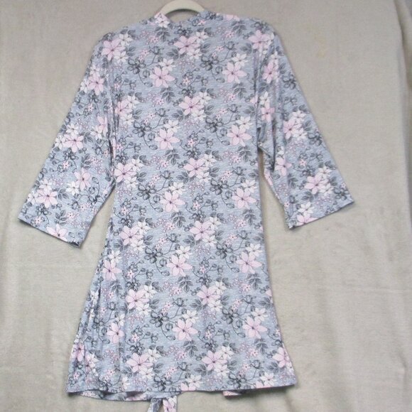 Rene Rofe Women's Gray Pink Floral Sleepwear Open Robe Lightweight Size L - Picture 2 of 6